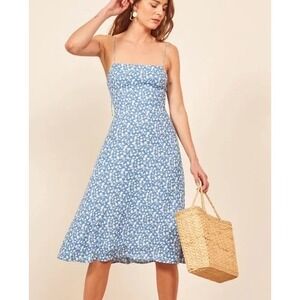 REFORMATION Reformation Peach Dress Sky Blue Floral Women's Size 0 Feminine EUC